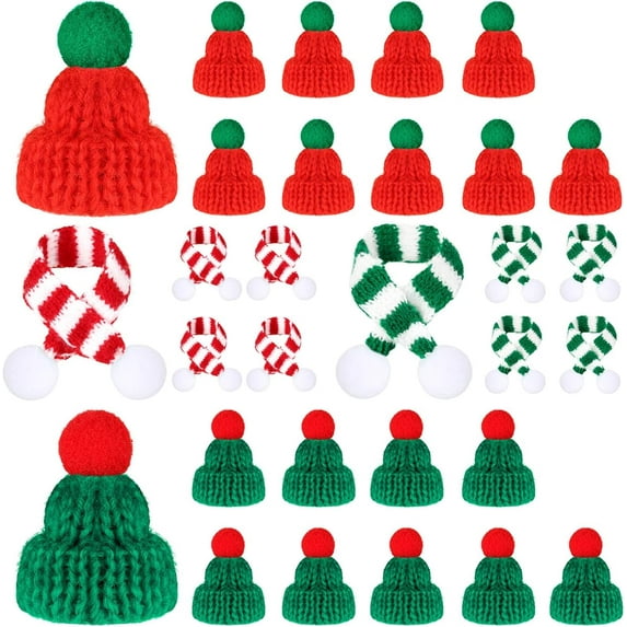 Dalrosia Christmas Mini Knit Doll Hats and Scarves Decor Mini Santa Hat for Craft DIY for Xmas Tree Wine Bottle Gift