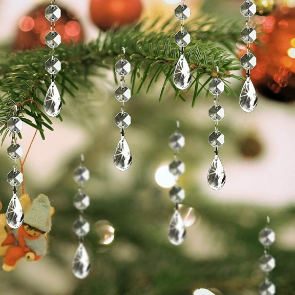 Dalrosia Christmas Ornaments Crystal Tree Decorations, 30PCS Acrylic Clear Hanging Crystals for Centerpieces Teardrop Chandelier Garland Beads for Xmas Wedding Party Home Decor