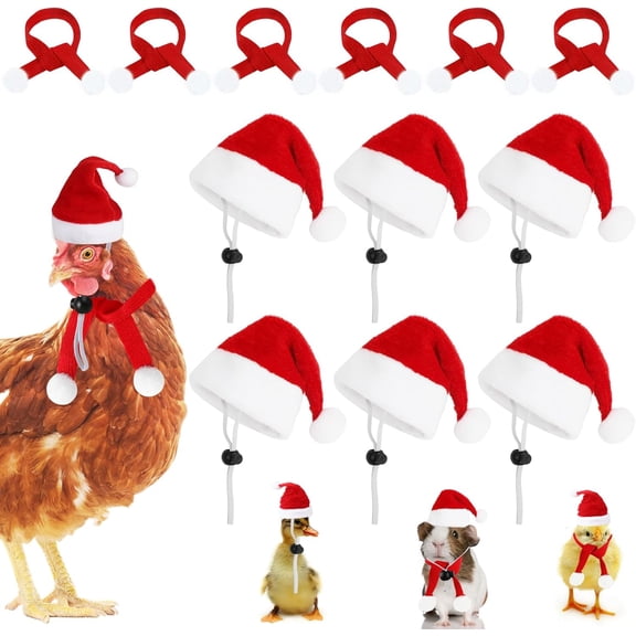 Dalrosia Christmas Pet Chicken Hat Scarf Set, Small Animal Scarf and Mini Santa Hat with Adjustable Chin Strap for Duck Hen Hamster Rabbit Kitty Parrot Puppy Lizard
