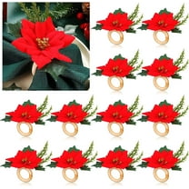 Dalrosia Christmas Poinsettia Napkin Rings Set of 6 Napkin Holders with Gold Poinsettia Flowers,Berries,Christmas Napkin Rings Dinning Table Setting for Wedding Party Holiday Banquet Decor