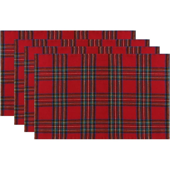 Dalrosia Christmas Red Plaid Dining Table & Kitchen Décor, Holiday Placemat Set of 4,12x18inch