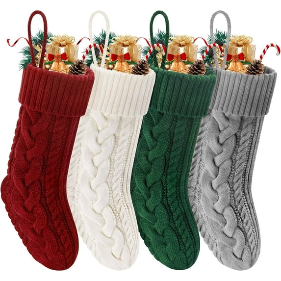 Dalrosia Christmas Stockings 18 Inches Large Size Cable Knitted Stocking Gift and Decorations for Holiday Family Xmas Party