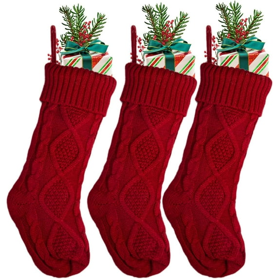 Dalrosia Christmas Stockings - 3PCS Family Christmas Stockings, 18" Traditional Large Stockings, Cable Knitted Holiday Stockings, Xmas Decorations for Fireplace Holiday Party Gifts
