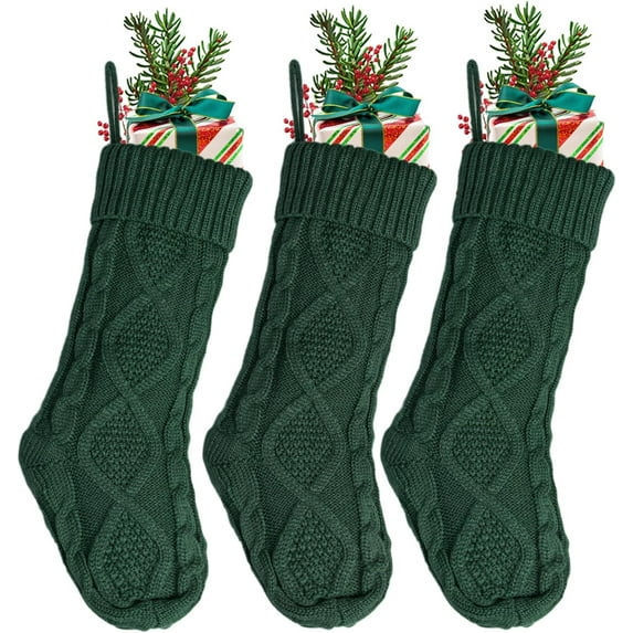 Dalrosia Christmas Stockings - 3PCS Family Christmas Stockings, 18" Traditional Large Stockings, Cable Knitted Holiday Stockings, Xmas Decorations for Fireplace Holiday Party Gifts