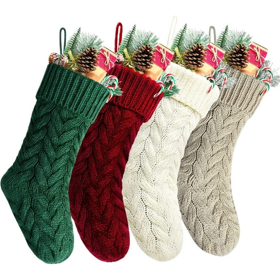 Dalrosia Christmas Stockings, 4 Pack Large Size Cable Knitted Fireplace Hanging Stockings for Family Holiday Xmas Party Decor