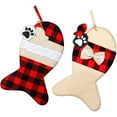 thumbnail image 1 of Dalrosia Christmas Stockings Buffalo Plaid Burlap 15 Inch Large Fish Shaped Bow Cat Christmas Stockings for Xmas Tree Home Holiday Party Decorations, 1 of 5