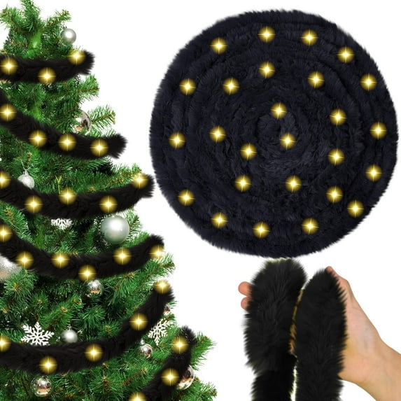 Dalrosia Christmas Tree Garland Green LED Lighted Faux Fur Ribbon Artificial Furry Garland for Xmas Holiday Winter Indoor and Outdoor Decoration