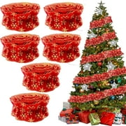 Dalrosia Christmas Tree Ribbon Garland Red and Green Polka Dot Ribbon Garland for Christmas Tree Burlap Ruffled Wired Ribbon Xmas Tree Garland Vintage Rustic Farmhouse Home Deco