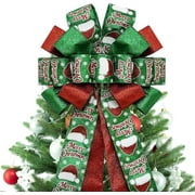 Dalrosia Christmas Tree Topper Bow, Large Glitter Satin Christmas Wreath Bows Xmas Ornaments with Long Streamer Wired Edge Ribbon for Farmhouse Christmas Decoration