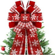 Dalrosia Christmas Tree Topper Bow, Large Glitter Satin Christmas Wreath Bows Xmas Ornaments with Long Streamer Wired Edge Ribbon for Farmhouse Christmas Decoration