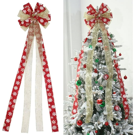 Dalrosia Christmas Tree Topper, Large Christmas Bow Tree Topper, for Xmas Ornament Holiday Home Wedding Thanksgiving Indoor/Outdoor Decoration