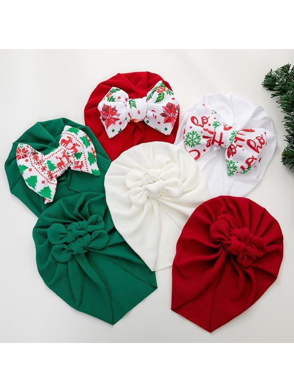 Christmas Turban Hair Bow Hat, Baby Girl Big Bow Head Wrap, New Year Hair Bow Beanie India Cap for Newborn Infant Toddlers