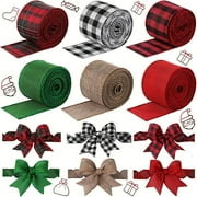 Dalrosia Christmas Wired Edge Ribbons Burlap Fabric Ribbon Roll Black Red White Buffalo Plaid Ribbon Wide Craft Ribbon Xmas Tree Crafts Decoration DIY Gift Wrap,2 Inch X 5 Yards Each Roll