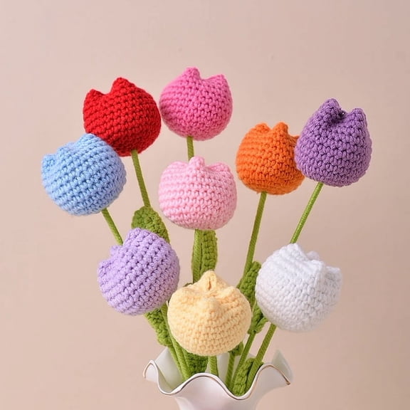 Dalrosia Crochet Flowers, Fake Tulips Artificial Flowers Handmade Knitted Tulip Bouquet Crochet Flower Bouquet Table Centerpieces Gift for Women