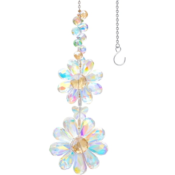 Dalrosia Crystal Flower Suncatcher Hanging Ornament, Rainbow Maker Window Sun Catcher Indoor Outdoor Patio Garden Decor