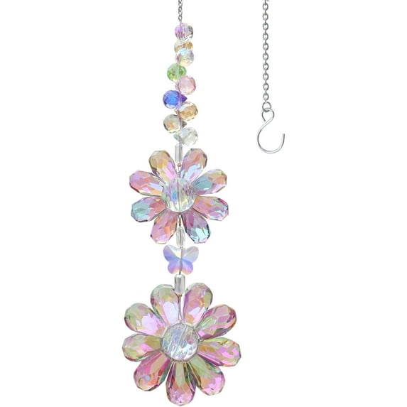 Dalrosia Crystal Flower Suncatcher Hanging Ornament, Rainbow Maker Window Sun Catcher Indoor Outdoor Patio Garden Decor