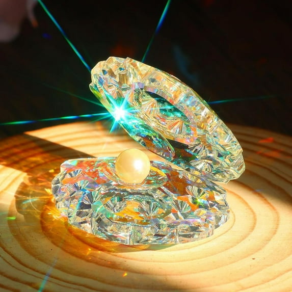 Dalrosia Crystal Glass Figurines Reflective Sea Shell with an Artificial Pearl for Home Decor Wedding Gift