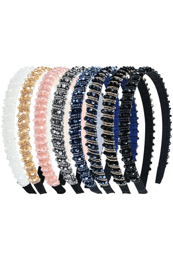 Crystal Rhinestone Headband Beads Diamond Jeweled Sparkly Glitter Bling Padded Wide Headbands Cross Hair Bands Thick Hair Holder Accessories for Women Girls