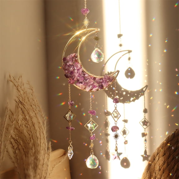 Dalrosia Crystal Suncatcher with Moon Shaped Amethyst Stones - Sparkling Sun Catchers Indoor Window - Rainbow Maker Suncatcher for Window