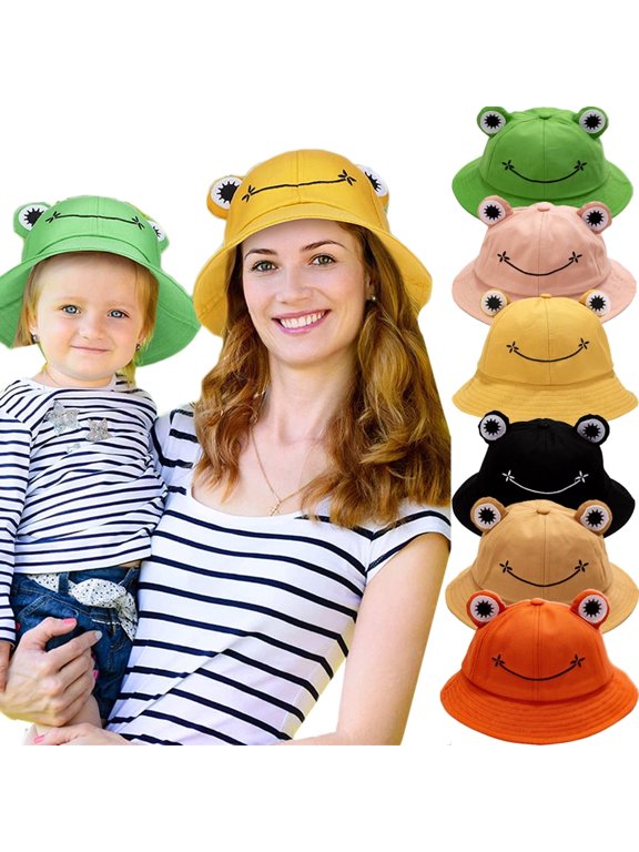 Dalrosia Cute Frog Bucket Sun Hat Funny Summer Packable Fisherman Cotton Hat Unisex for Adult Women Men Teen Kids