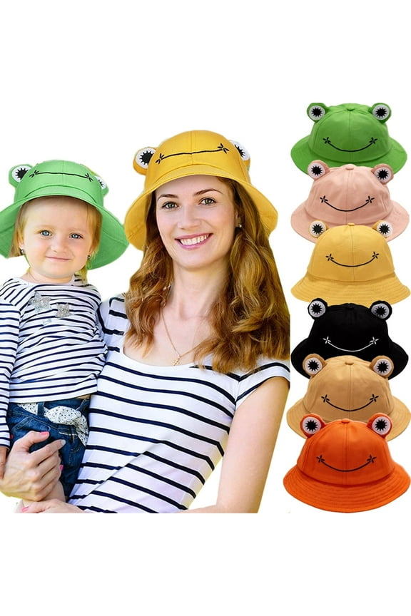 Cute Frog Bucket Sun Hat Funny Summer Packable Fisherman Cotton Hat Unisex for Adult Women Men Teen Kids
