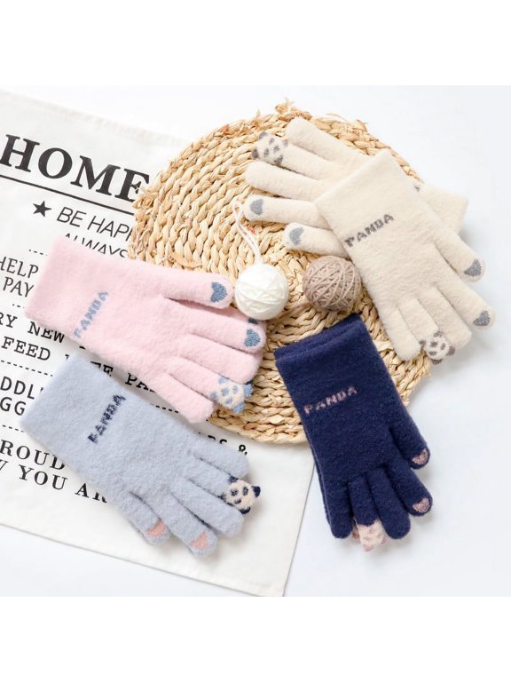 Cute Panda Winter Touchscreen Gloves for Women Girls Windproof Knit Texting Gloves Mittens Gifts for Christmas