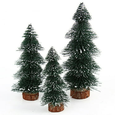 Dalrosia Desktop Miniature Christmas Trees Mini Pine Tree 2pcs with Snow and Wood Base for Xmas Holiday Party Home Tabletop Decor