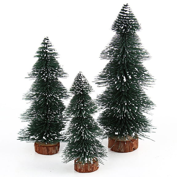 Dalrosia Desktop Miniature Christmas Trees Mini Pine Tree 2pcs with Snow and Wood Base for Xmas Holiday Party Home Tabletop Decor