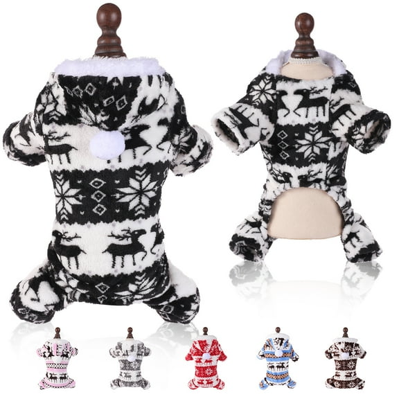 Dalrosia Dog Christmas Pajamas, Holiday Dog Pajamas for Small Dogs with Snowflake Pattern, Warm Fleece Cat Onesie Cozy Christmas Outfit for Puppy Kitten, Xmas Sweater Pet Jumpsuit