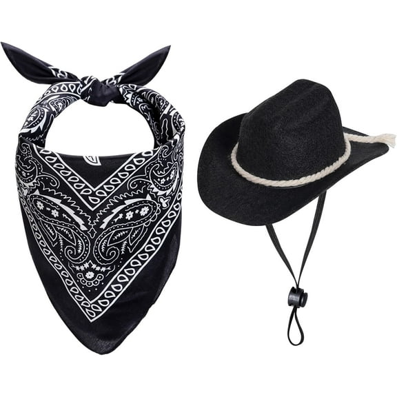 Dalrosia Dog Cowboy Hat Dog Cowboy Costume for Small Pet Dogs Cat Cowboy Hat with Bandana Scarf Set Party Accessories