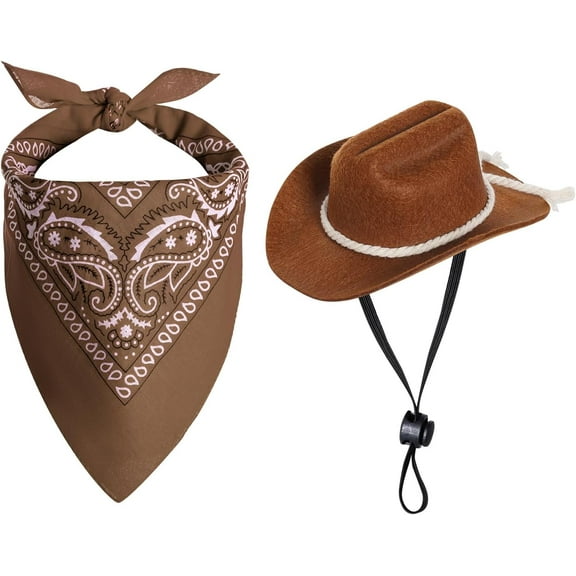Dalrosia Dog Cowboy Hat Dog Cowboy Costume for Small Pet Dogs Cat Cowboy Hat with Bandana Scarf Set Party Accessories