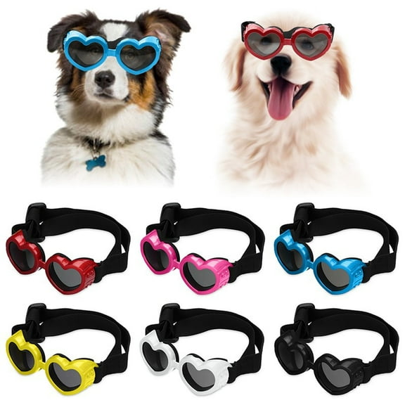 Dalrosia Dog Sunglasses Small Breed,UV Protection Dog Sunglasses with Adjustable Strap, Heart Dog Goggles for Waterproof Windproof Anti-Fog Eye Protection,Beach Accessories for Puppy