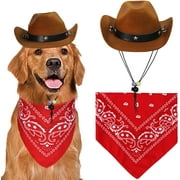 Dalrosia Dogs Cat Pet Cowboy Costume Cowboy Hat with Bandana Set for Halloween, Christmas, Holiday, Party, Cosplay