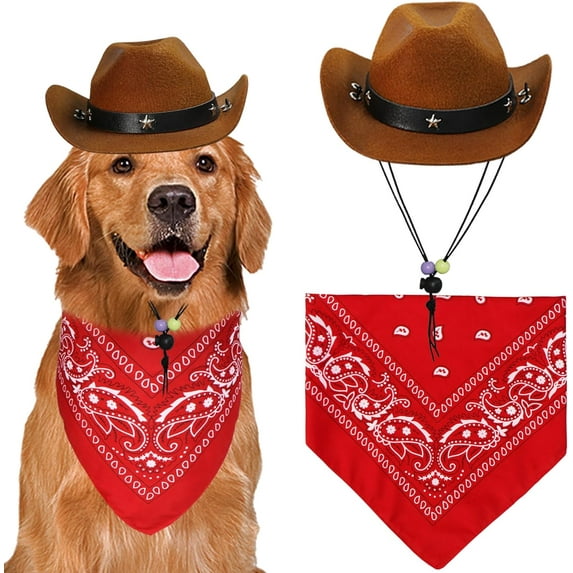 Dalrosia Dogs Cat Pet Cowboy Costume Cowboy Hat with Bandana Set for Halloween, Christmas, Holiday, Party, Cosplay