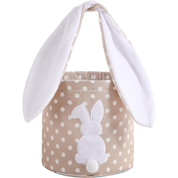 Dalrosia Easter Bunny Basket Bags Canvas Easter Eggs Tote Rabbit Print Bucket with Foldable Ears Empty Hunt Bag with Handle for Party Decorations Supplies