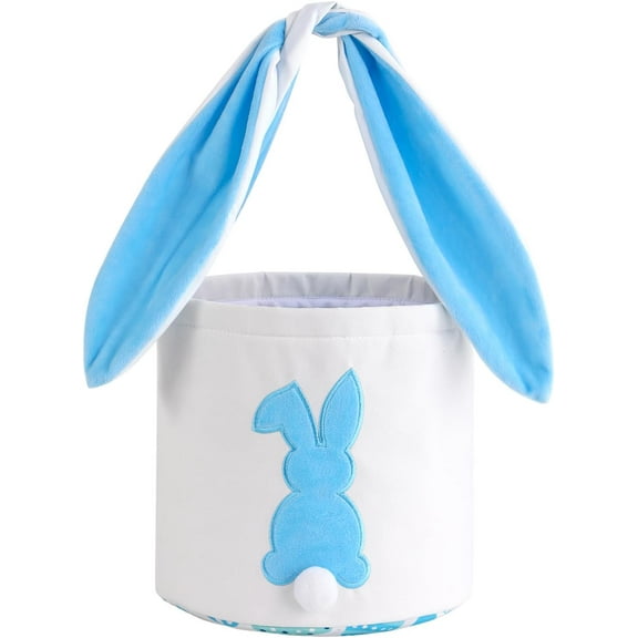 Dalrosia Easter Bunny Basket Bags Canvas Easter Eggs Tote Rabbit Print Bucket with Foldable Ears Empty Hunt Bag with Handle for Party Decorations Supplies