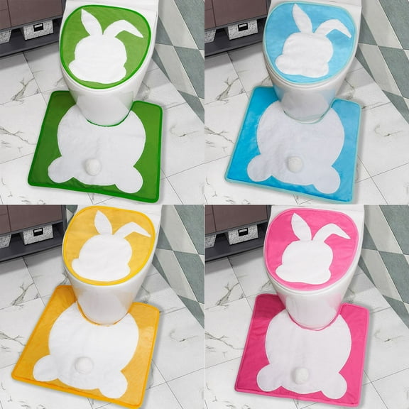 Dalrosia Easter Bunny Bathroom Rugs Sets with Toilet Lid Cover Non Slip Soft Washable Bath Rugs and Mats Set