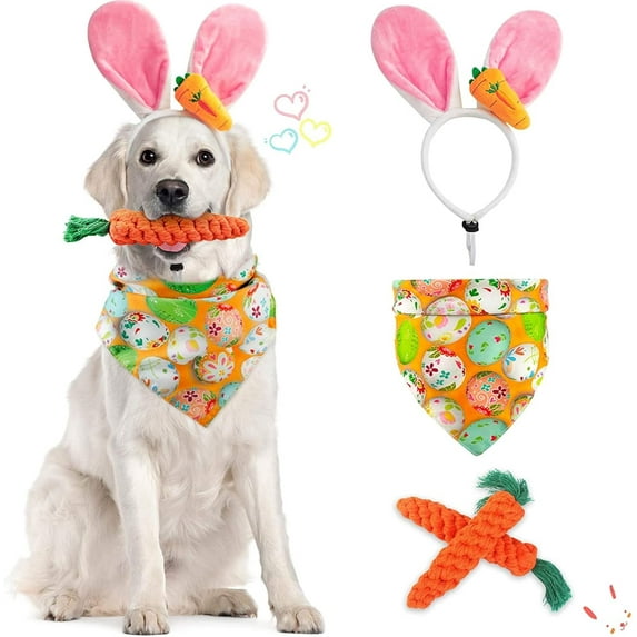 Dalrosia Easter Dog Costumes Cute Bunny Ears Headband Eggs Puppy Bandana Bowtie Pink Easter Outfits for Small Medium Large Dogs Funny Carrot Rope Chew Toys Birthday Party Accessories