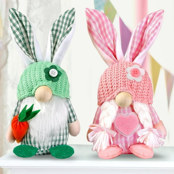 Dalrosia Easter Gnomes Decorations, 2PCS Plush Easter Bunny Handmade Swedish Tomte Elf Stuffed Doll Rabbit Gifts Cute Easter Faceless Dwarf Bunny Household Ornaments, Home Decor