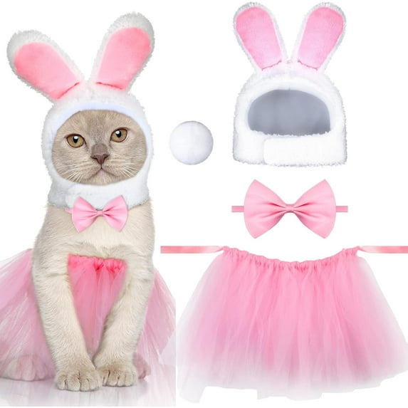Dalrosia Easter Pet Bunny Costume Set Including Cute Bunny Rabbit Hat with Ear Pet Headband Lace Skirt Tail White Pink Pet Theme Party Accessory Supplies for Small Dog Cat