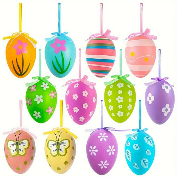 Dalrosia Easter Tree Ornaments, Hanging Plastic Easter Eggs Easter Tree Decor, Hand Painted Eggs Easter Ornaments for Tree Basket DIY Crafts Easter Party Favors