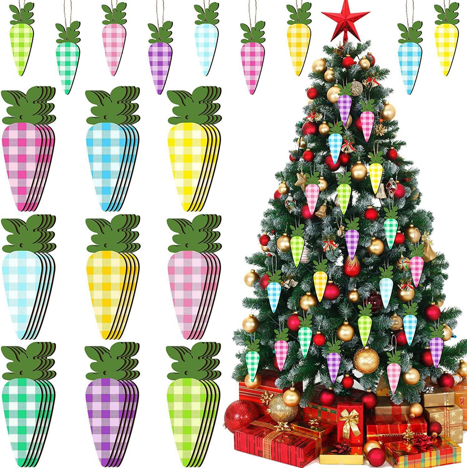 20pcs Blank Wooden Carrot Ornaments - DIY Craft Cutouts With Holes & Ropes For Easter & Party Decor
