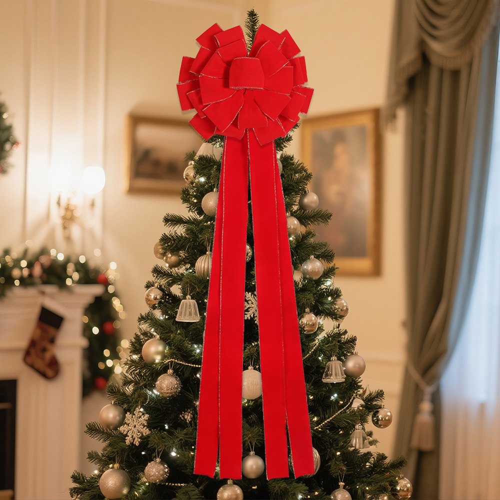 Dalrosia Extra Large Christmas Tree Topper Bow Bulk Red Velvet Ribbon with Golden Wire Christmas Wreath Bows for Xmas Winter Party Indoor Outdoor Supplies