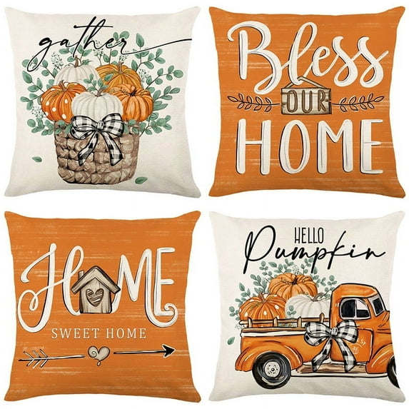 Dalrosia Fall Pillow Covers 18x18 inch Set of 4 Orange Pumpkin Sweet Home Farm Eucalyptus Truck Decorative Throw Pillow Case Autumn Thanksgiving Farmhouse Decoration for Home couch