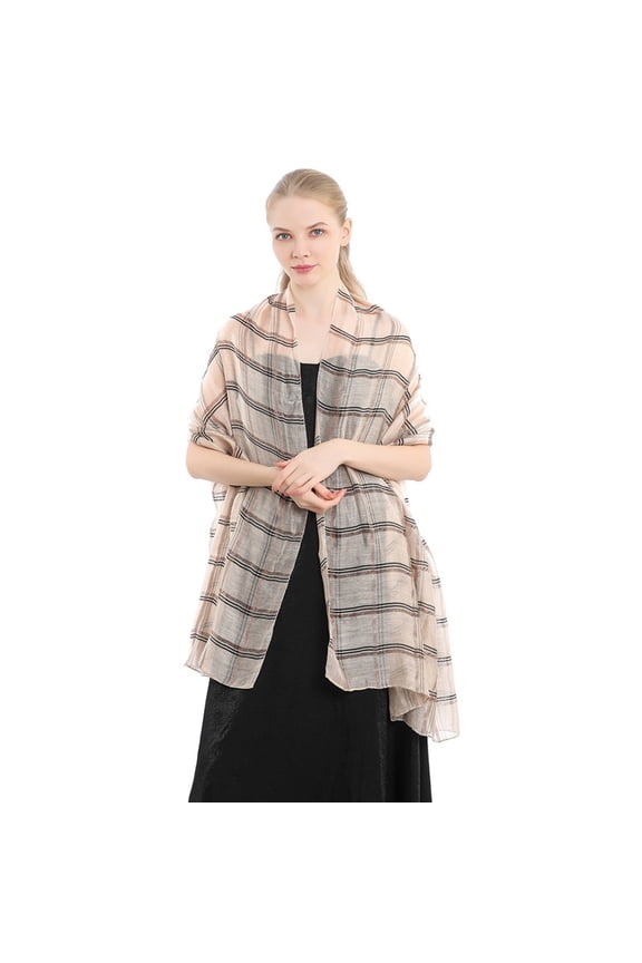 Fall Winter Soft Lightweight Plaid Check Tartan Sheer Infinity Scarf