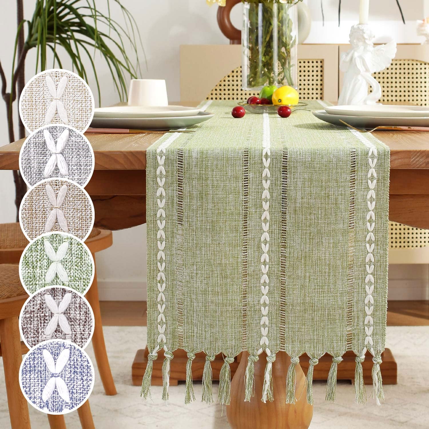 Dalrosia Farmhouse Table Runner Boho Style Linen 72 Inch Long, Handmade ...