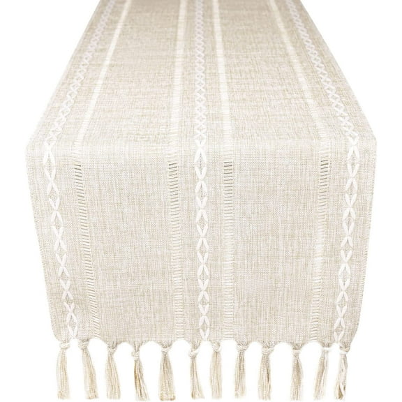 Dalrosia Farmhouse Table Runner Boho Style Linen 72 Inch Long, Handmade Rustic Table Runner with Tassels for Holiday Party Dining Room Kitchen,13“ x 72” Long Dresser Scarf