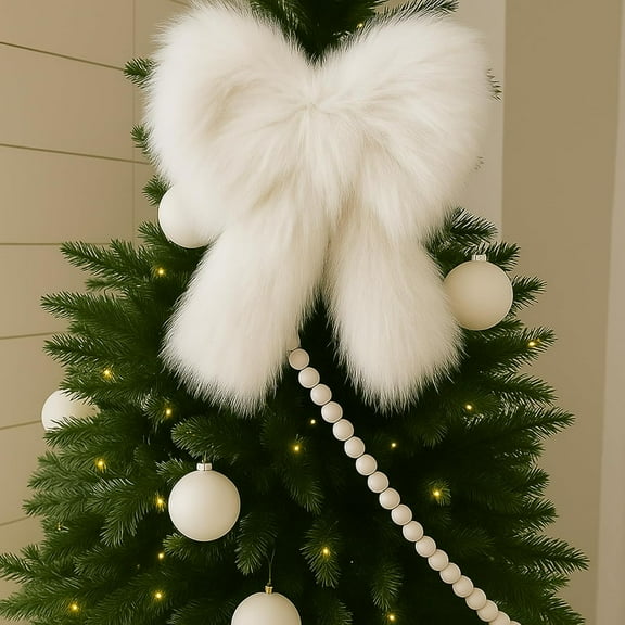 Dalrosia Faux Fur Bow Christmas Decor Fluffy Warm Christmas Tree Topper for Winter Xmas Home Mantel Fireplace Window Front Door Decor