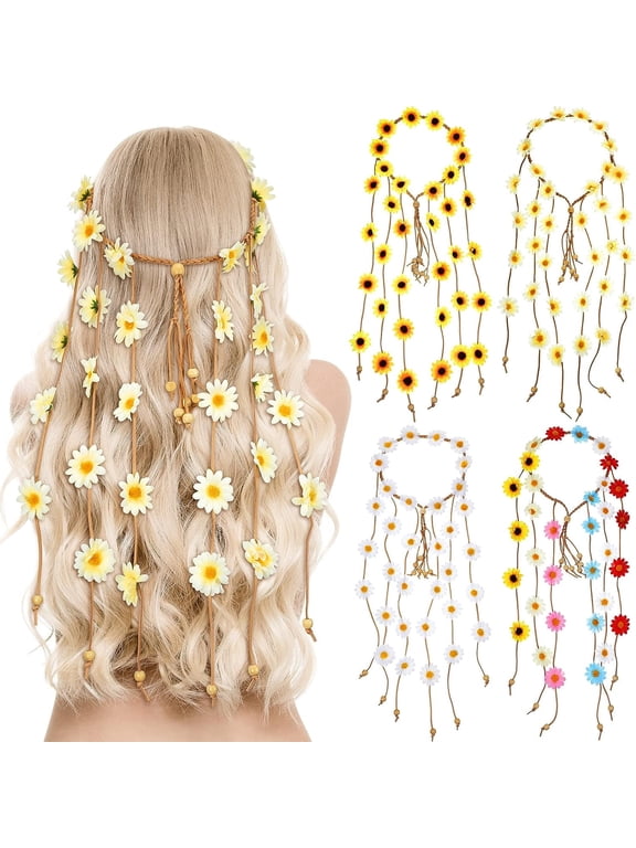 Dalrosia Flower Headband Hippie Sunflower Hairband Floral Crown Bohemian Hair Band Women Girls Boho Hair Hoop Headpiece Party Decoration Hair Accessories