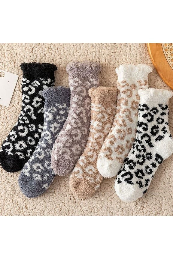 Fuzzy Socks for Women Warm Fluffy Socks Winter Slipper Socks Soft Cute Leopard Socks